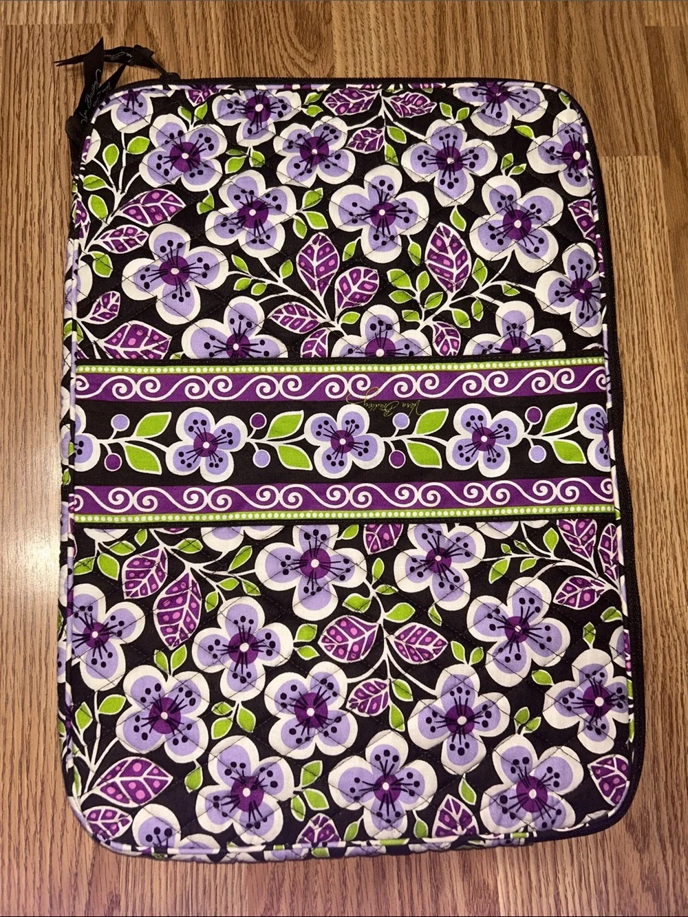 EUC Vera Bradley Purple Floral Quilted Electronics Sleeve with Green Accents